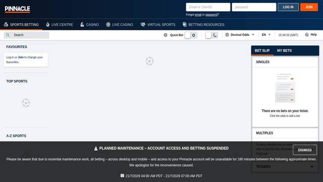 Pinnacle Sports CZ casino screenshot